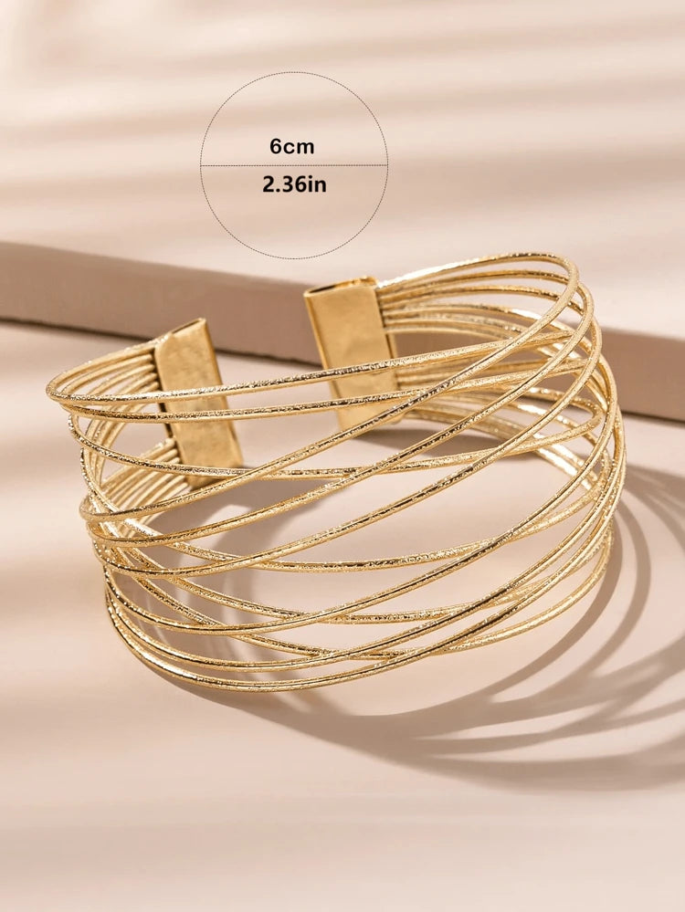 Gold Multi-Line Open Cuff Bracelet for Women