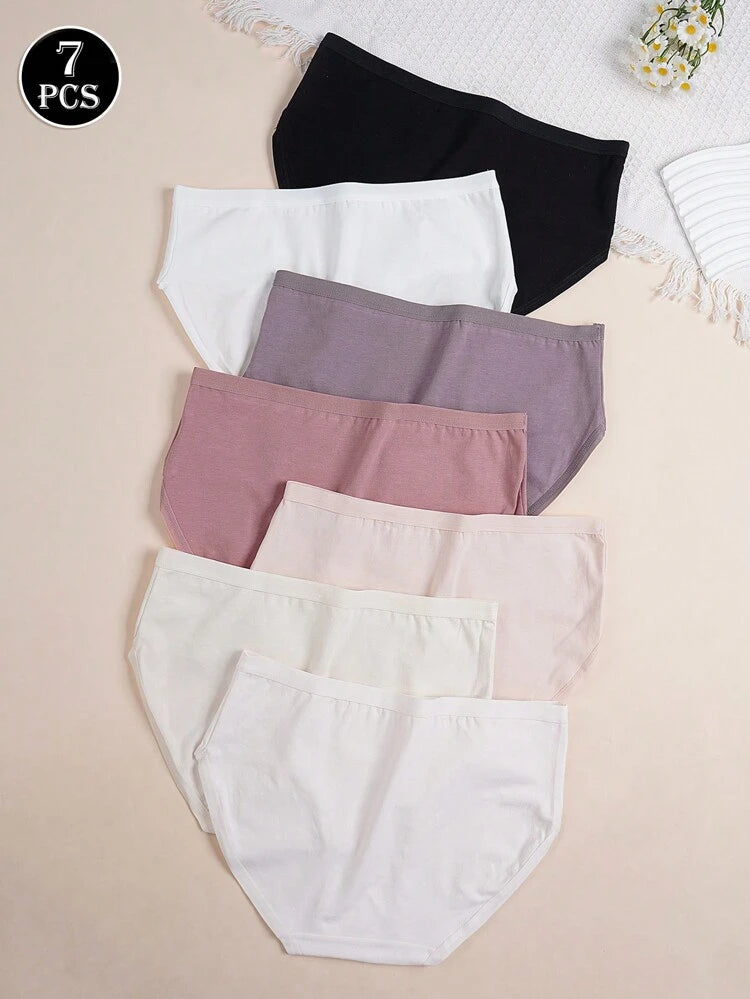 7 Pcs Solid Color Cotton Panties Set for Women – Soft Mid Waist Everyday Briefs with Bow Detail – Shein Style