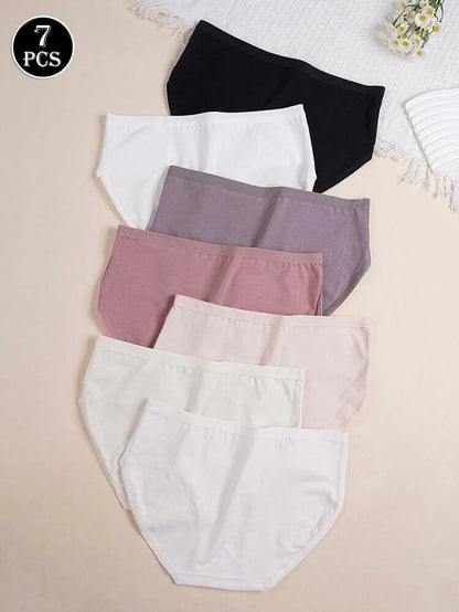 7 Pcs Solid Color Cotton Panties Set for Women – Soft Mid Waist Everyday Briefs with Bow Detail – Shein Style