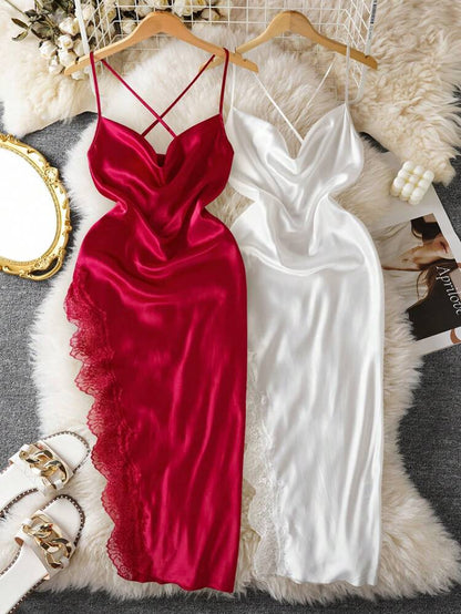 Satin Lace Slip Nightdress – Elegant Women Sleepwear