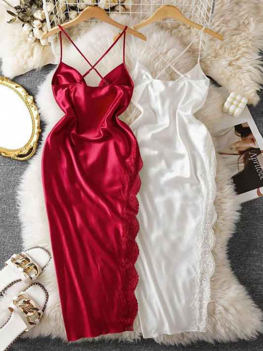 Satin Lace Slip Nightdress – Elegant Women Sleepwear
