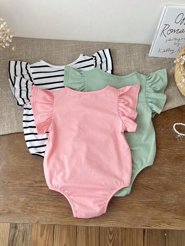 Baby Girls 3-Pack Ruffle Sleeve Bodysuits – Soft Cotton Snap Closure Onesie Set