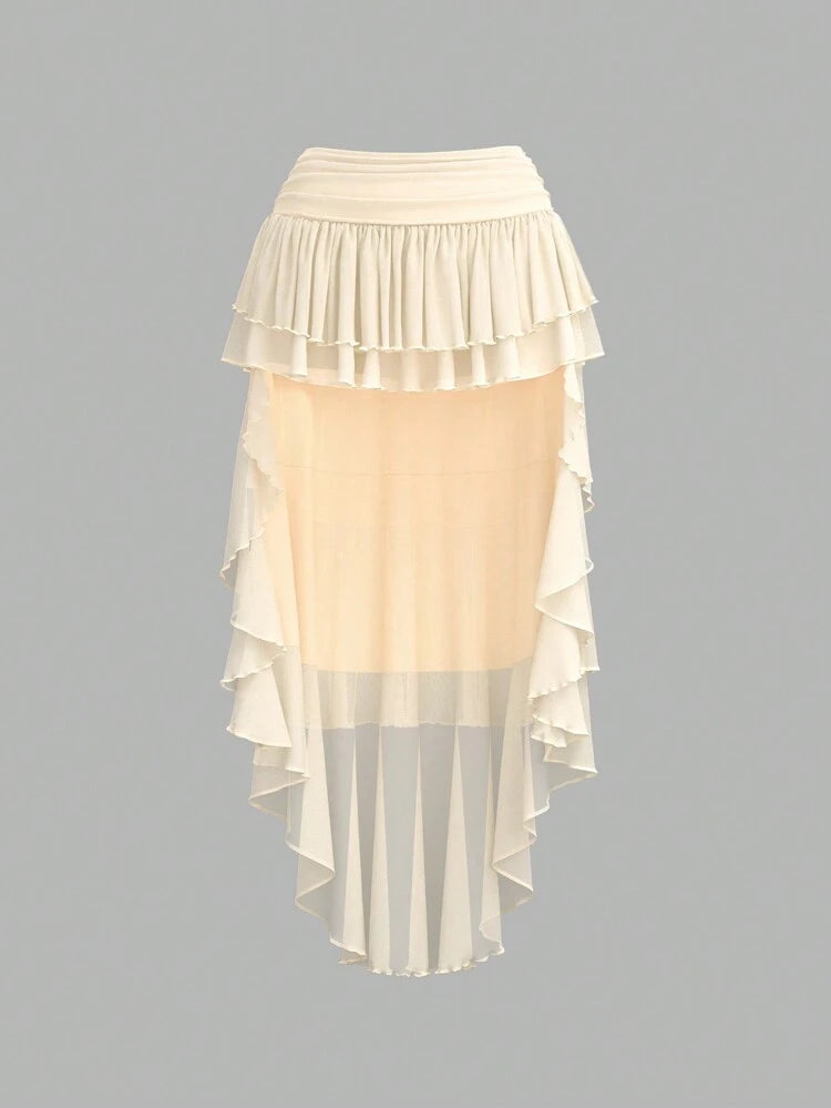 Women Layered Chiffon Ruffle Skirt – High Low Elegant Maxi Skirt