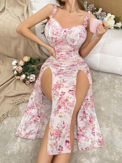 Floral Split Nightdress – Women Romantic Sleepwear