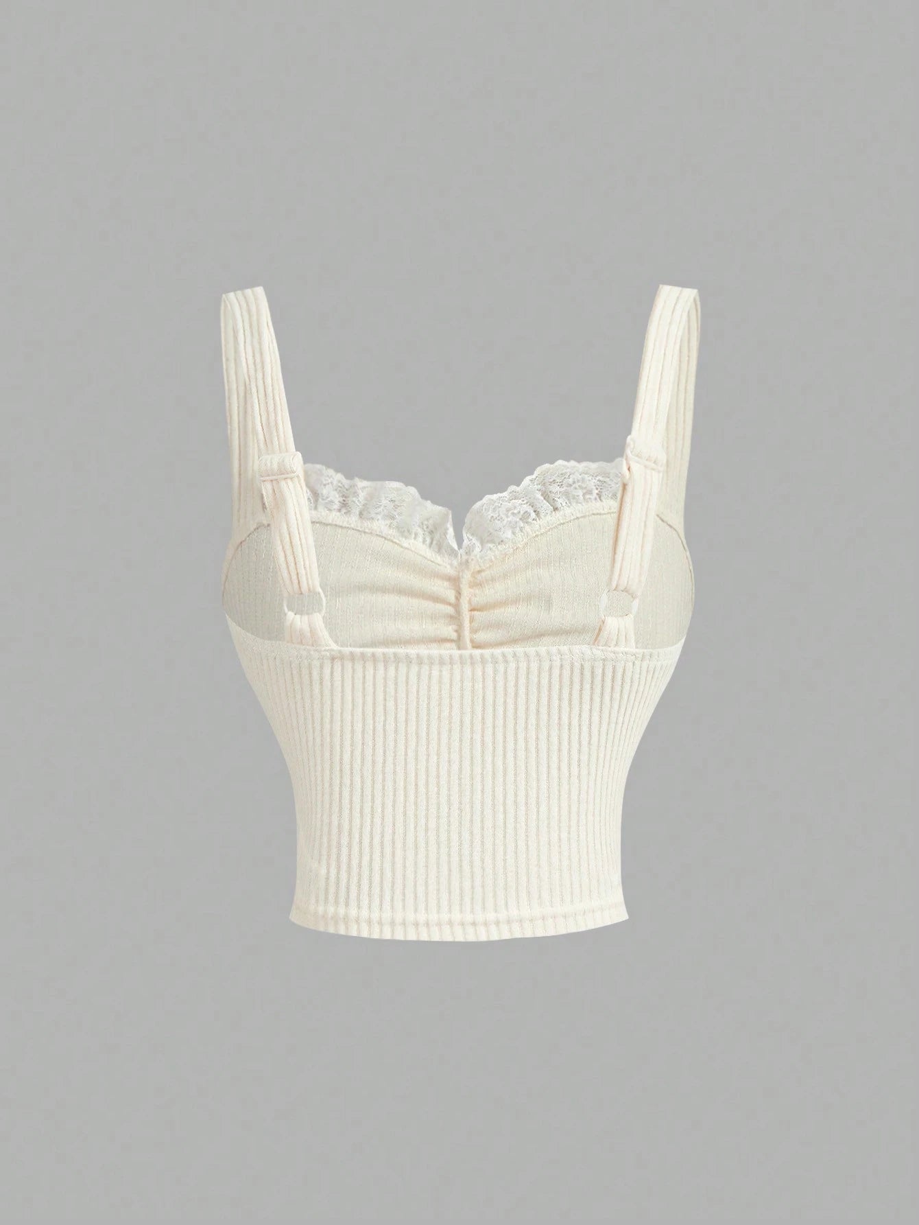 SHEIN Women’s Ivory Ribbed Lace Trim Ruched Cami Top