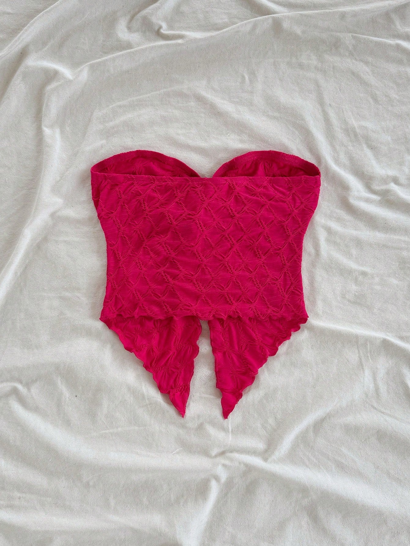 Women’s Hot Pink Bow Front Textured Strapless Top – Bandeau Summer Statement Crop Top