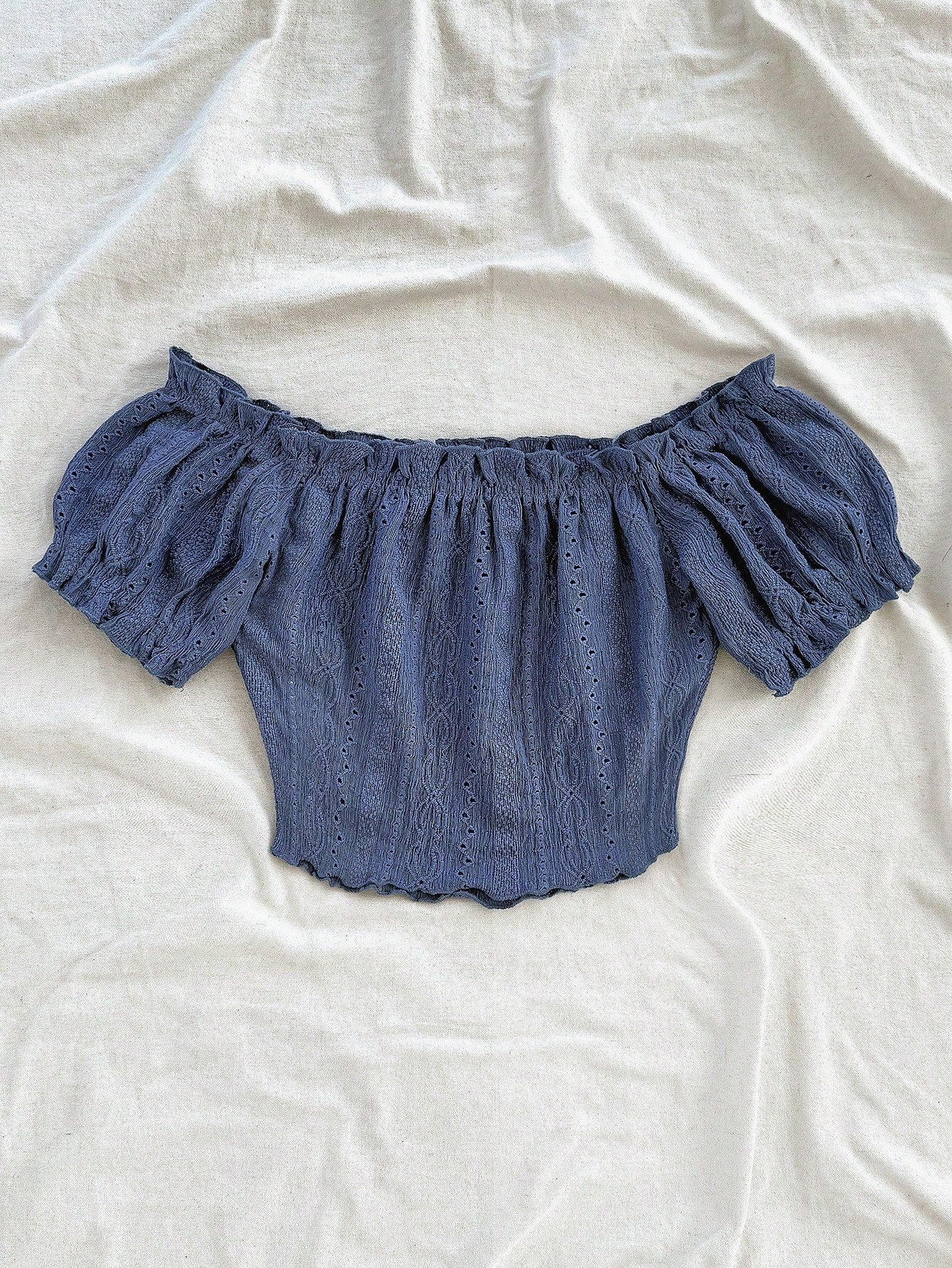 SHEIN Women’s Navy Blue Off-Shoulder Eyelet Crop Top