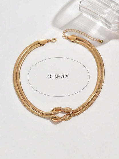 Luxury Gold Knot Chain Necklace – Layered Snake Chain Statement Necklace for Women