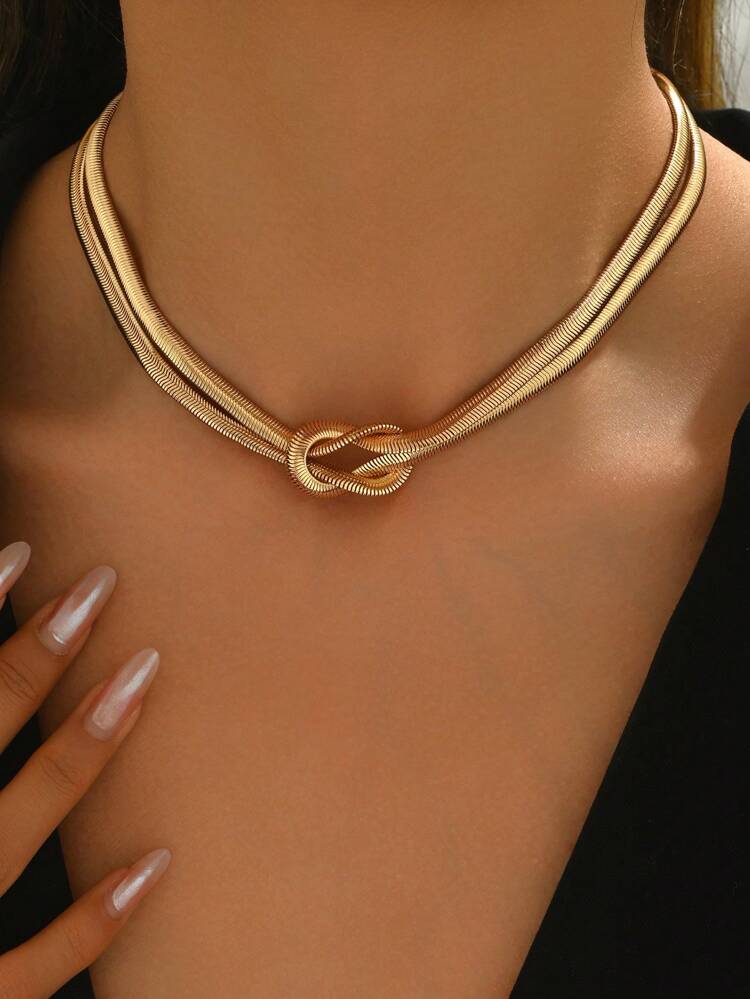 Luxury Gold Knot Chain Necklace – Layered Snake Chain Statement Necklace for Women