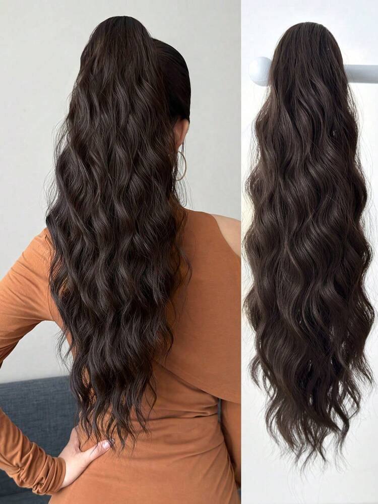 Long Wavy Ponytail Hair Extension – Natural Brown Clip-In Ponytail