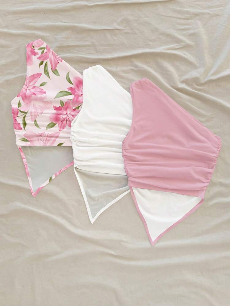 Women’s One Shoulder Ruched Asymmetrical Handkerchief Top – Soft Summer Statement Crop Top