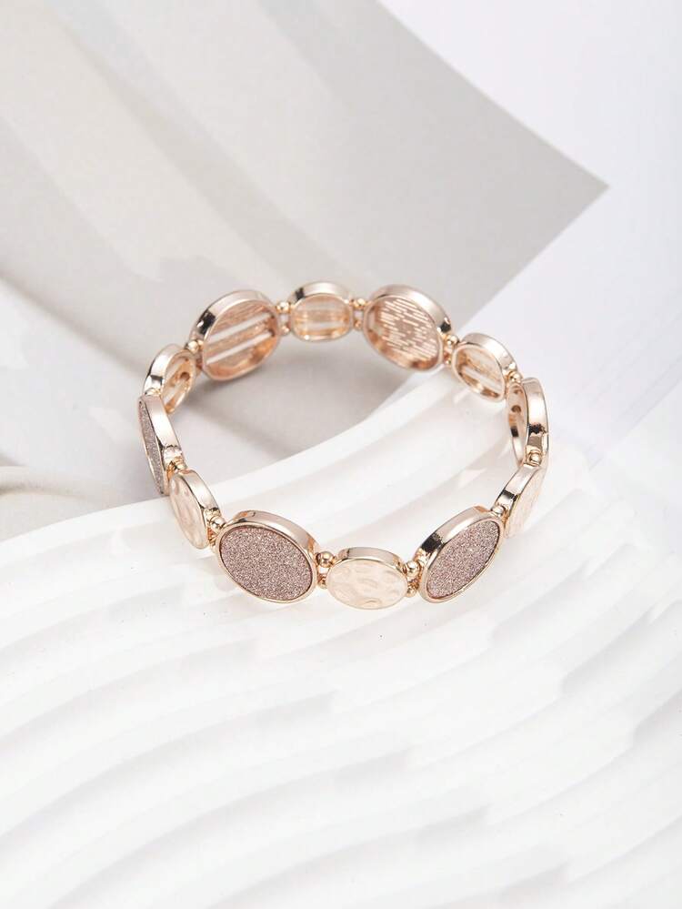 Rose Gold Textured Disc Stretch Bracelet for Women