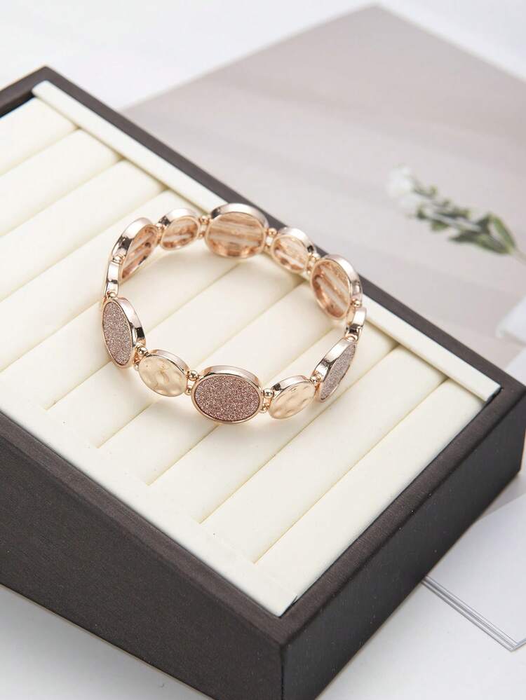 Rose Gold Textured Disc Stretch Bracelet for Women