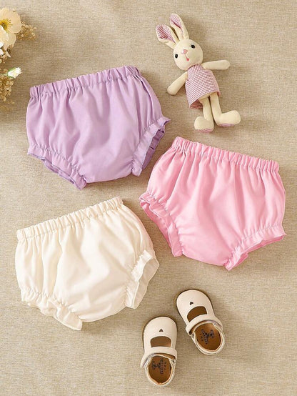 Baby Girls 3-Pack Elastic Waist Bloomers – Soft Ruffle Trim Diaper Cover Shorts Set