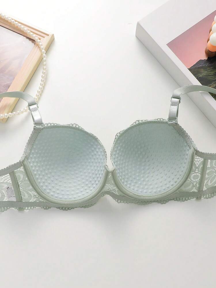 Women’s Sage Green Lace Bra & Panty Set – 2 Piece Underwire Lingerie Set – Elegant Floral Lace Matching Underwear