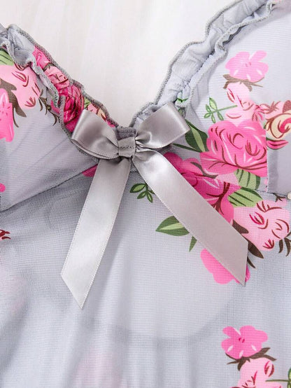 Floral Babydoll Nightdress Set – Women Romantic Sleepwear
