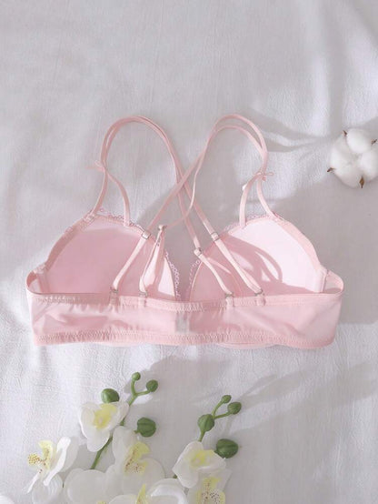 Pink Floral Embroidered Push Up Bra for Women – Underwire Lace Bra – Double Strap Design – Shein Style Cute Lingerie
