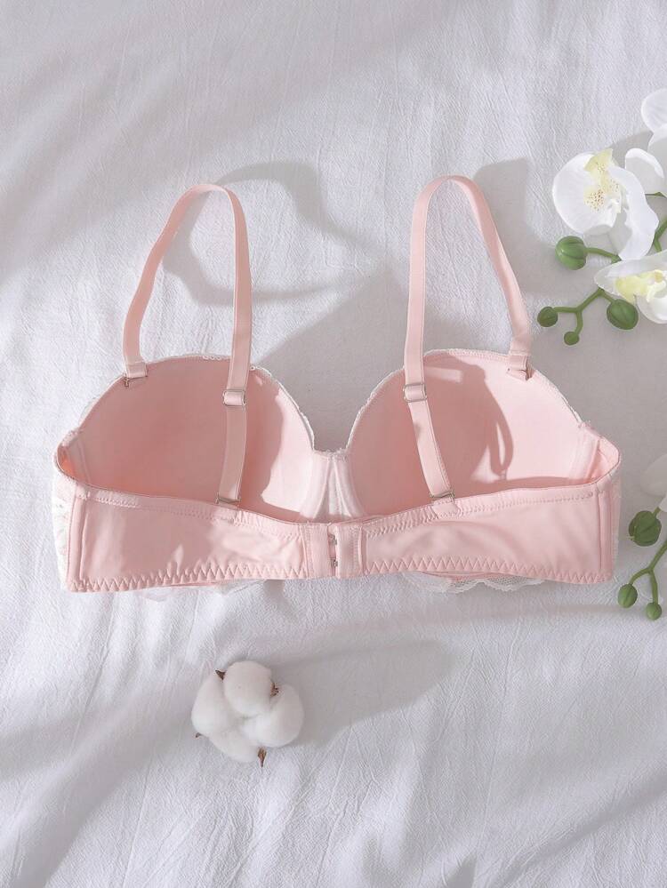 Light Pink Lace Push Up Bra for Women – Underwire Padded Bra – Soft Shein Style Feminine Lingerie