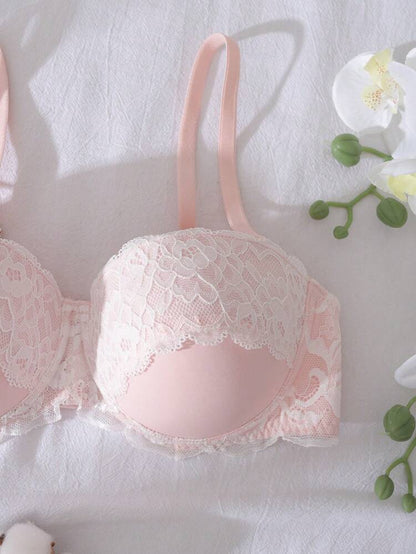 Light Pink Lace Push Up Bra for Women – Underwire Padded Bra – Soft Shein Style Feminine Lingerie