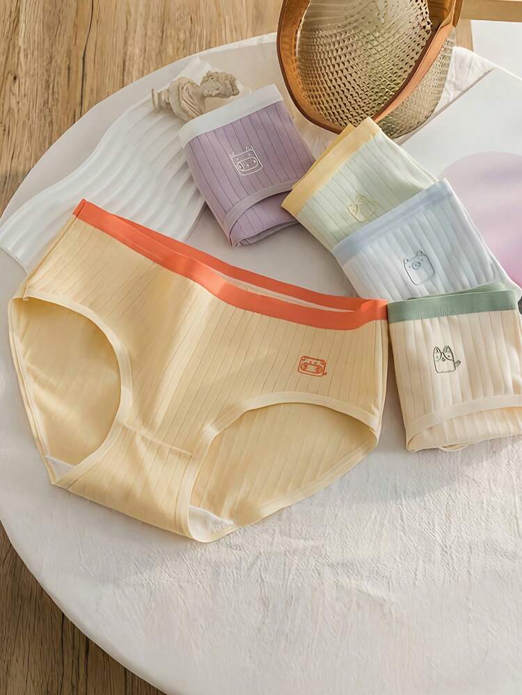 5-Piece Organic Cotton Women’s Ribbed Brief Panty Set – Soft Breathable Mid Rise Everyday Underwear in Pastel Colors
