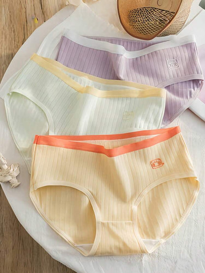 5-Piece Organic Cotton Women’s Ribbed Brief Panty Set – Soft Breathable Mid Rise Everyday Underwear in Pastel Colors