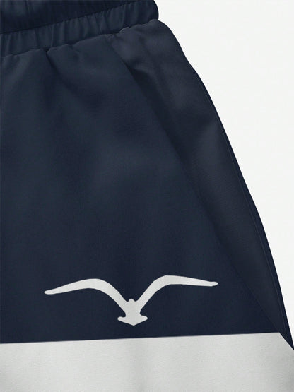 Men’s Color Block Swim Shorts with Mesh Lining – Quick Dry Beach Swim Trunks – Blue & Navy