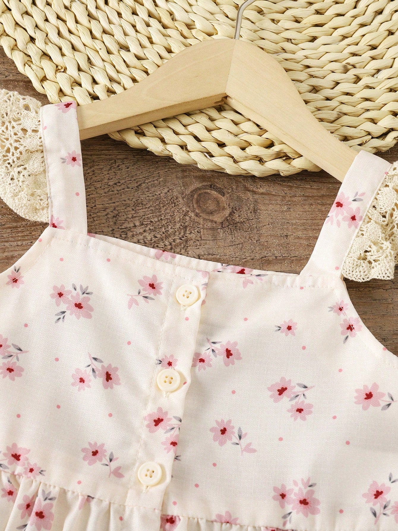Girls Cream Floral Lace Top & Pink Wide Leg Pants Set