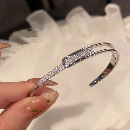 Luxury Crystal Open Cuff Bracelet – Silver Elegant Zircon Bangle for Women