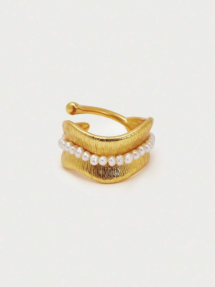 Women Gold Pearl Ring – Elegant Layered Adjustable Ring