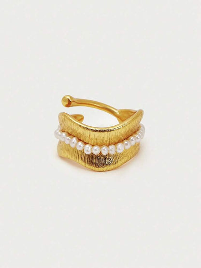 Women Gold Pearl Ring – Elegant Layered Adjustable Ring