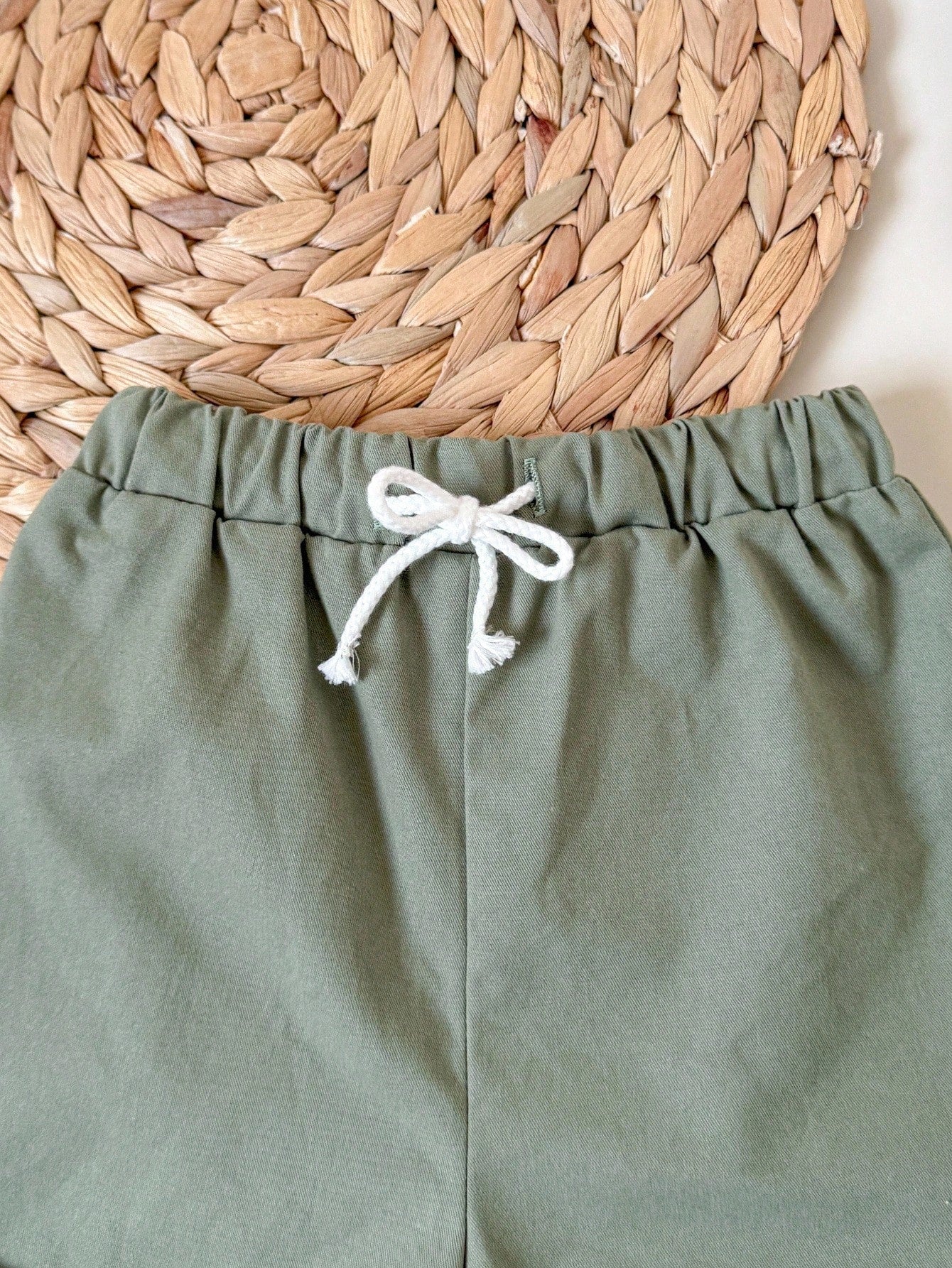 Baby Boy Summer Outfit – Off White Button Shirt with Olive Green Shorts – Soft Casual Set