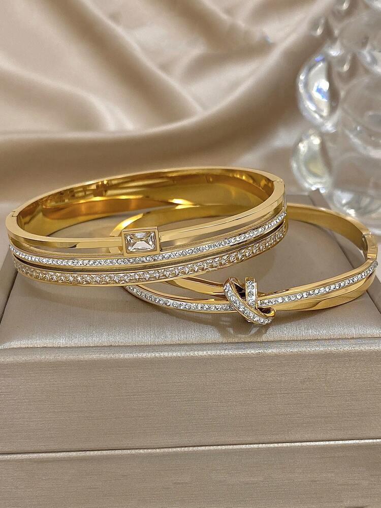 Women Luxury Gold Bracelet Set – Crystal Stainless Steel Fashion Bangles