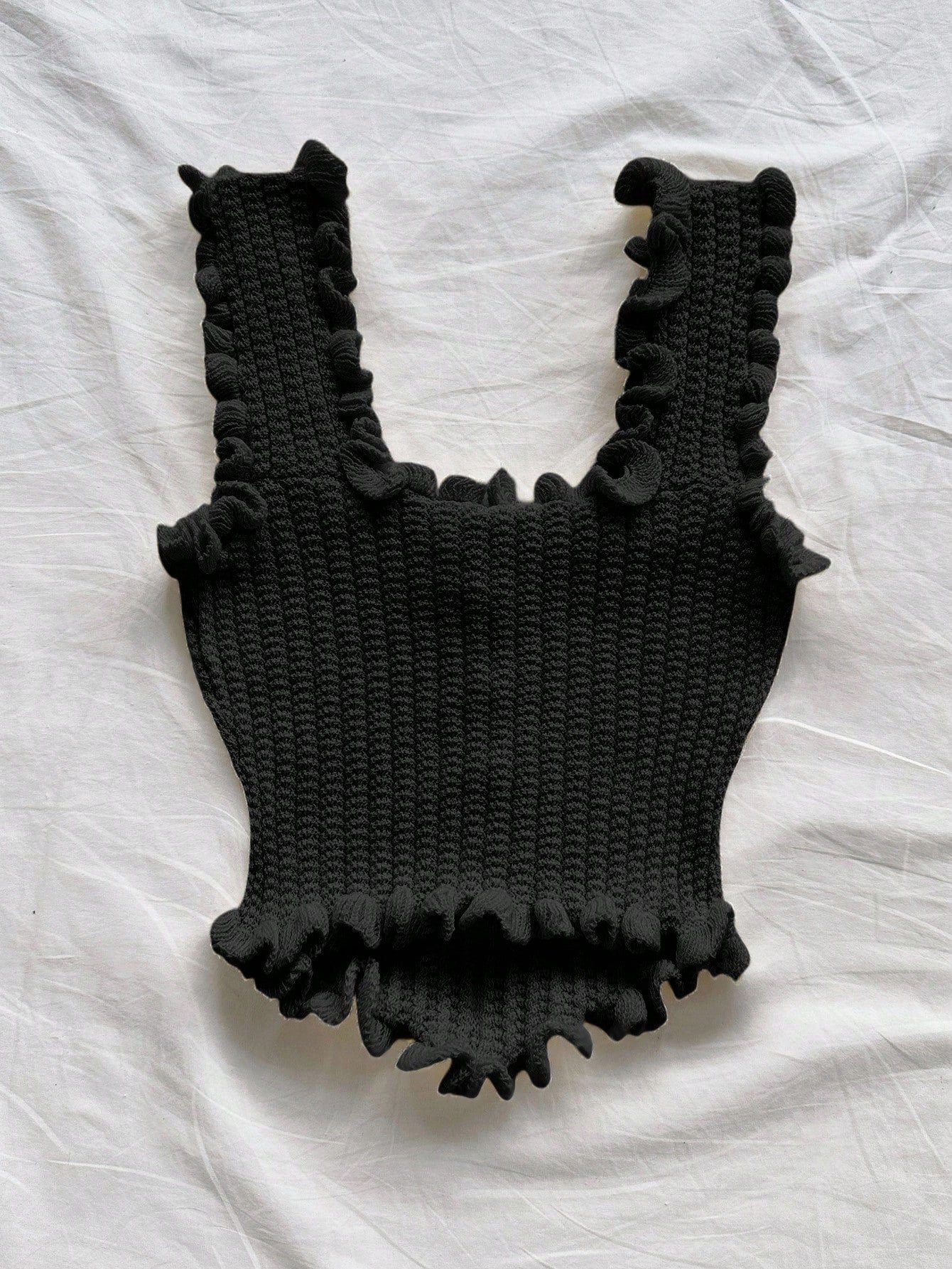 Women’s Black Ruffle Knit Crop Tank Top
