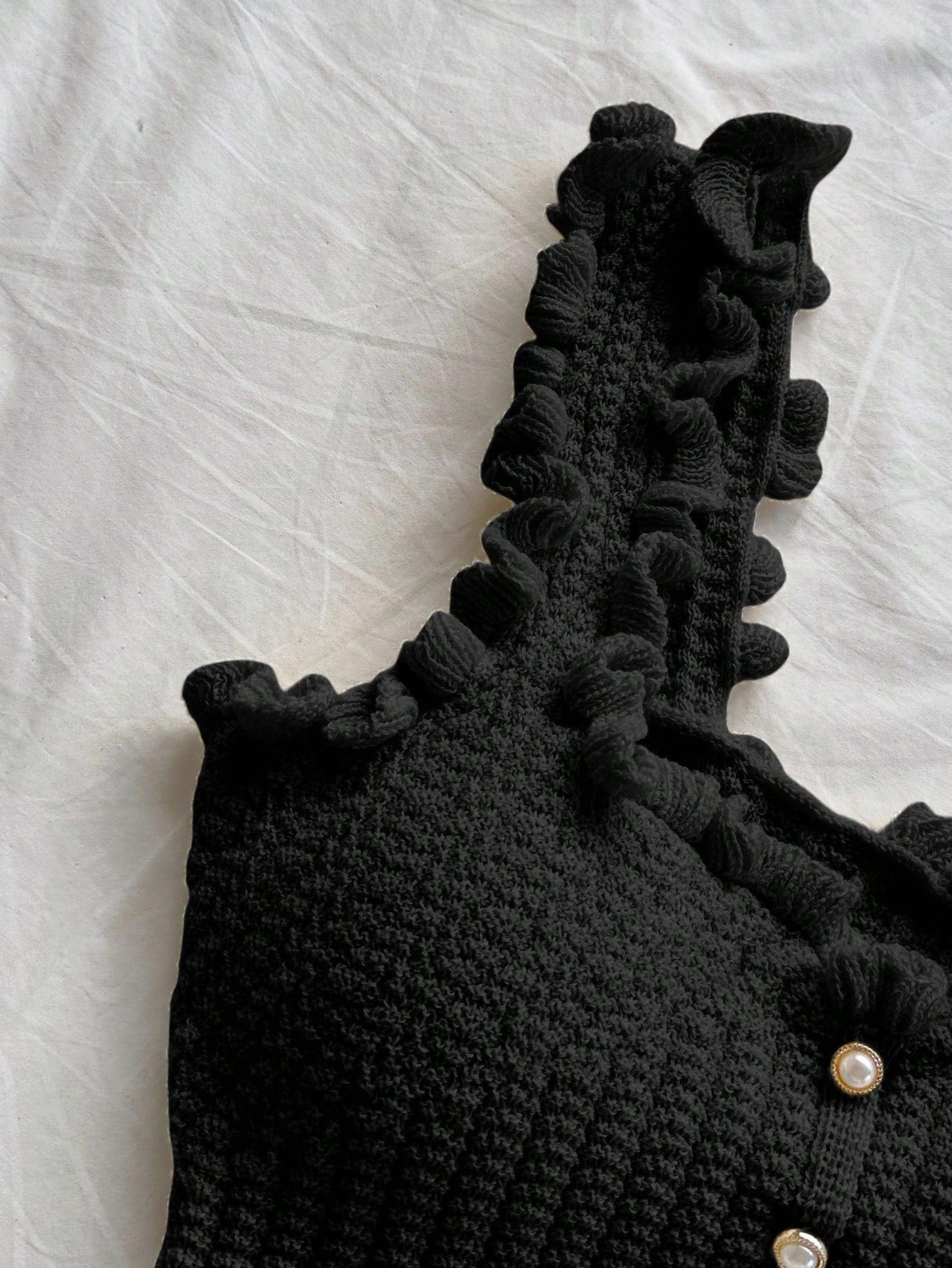 Women’s Black Ruffle Knit Crop Tank Top