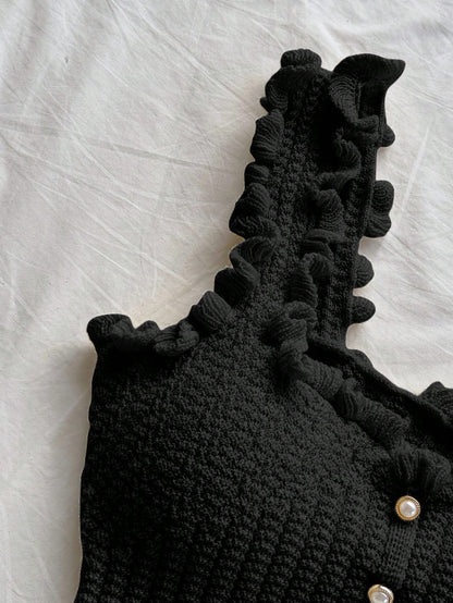 Women’s Black Ruffle Knit Crop Tank Top