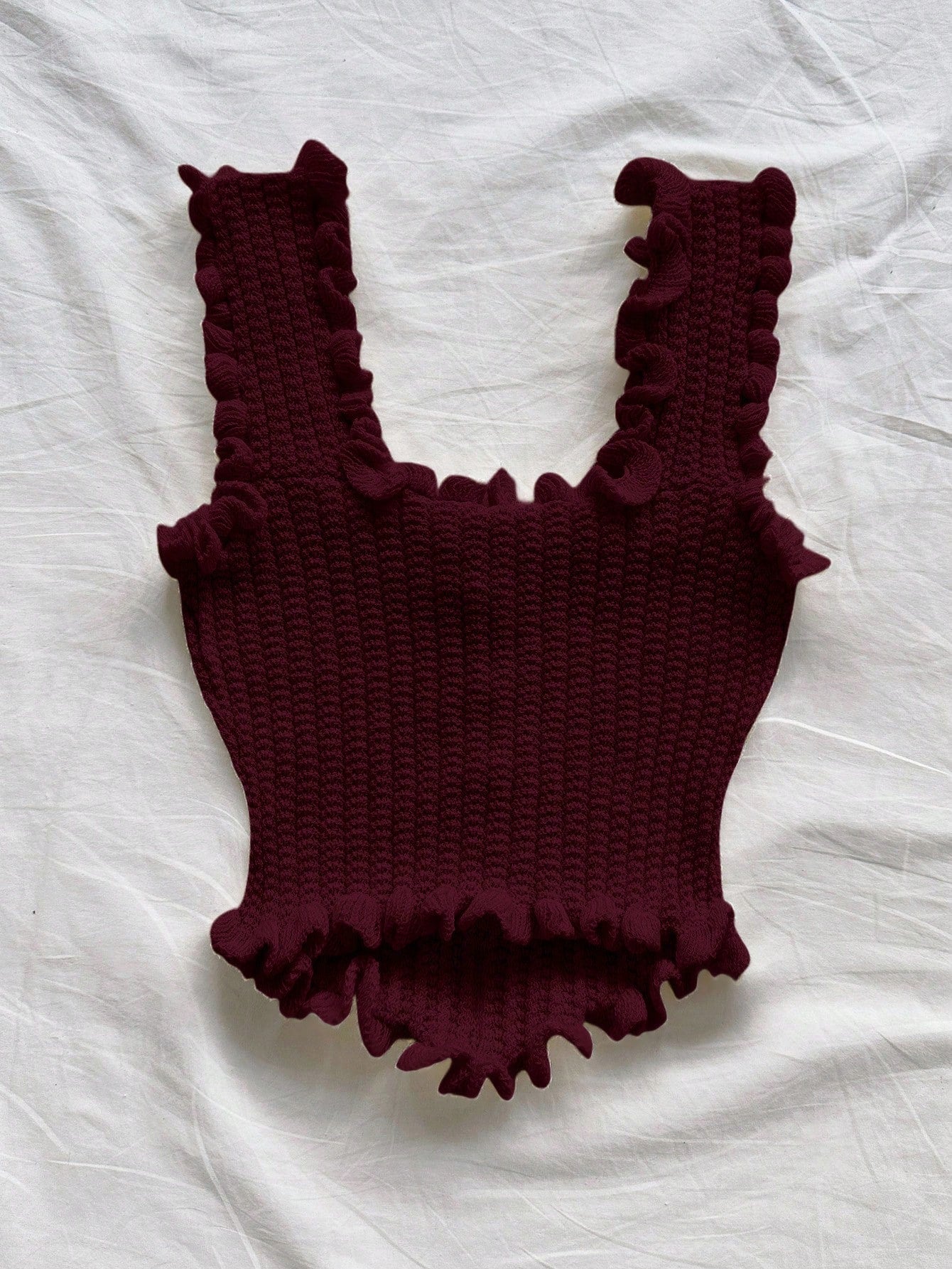 Women’s Burgundy Ruffle Knit Crop Tank Top