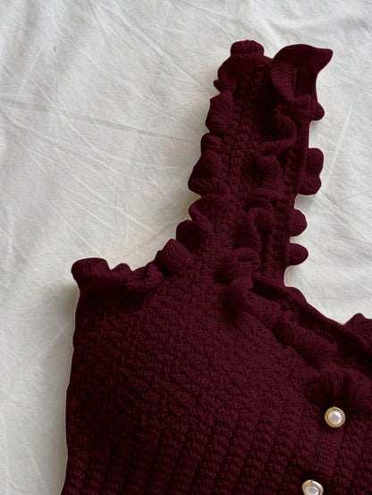 Women’s Burgundy Ruffle Knit Crop Tank Top