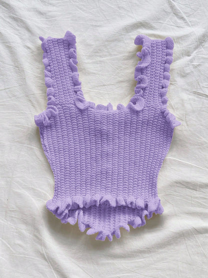 Women’s Purple Ruffle Knit Crop Tank Top