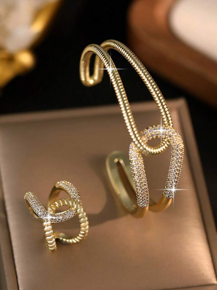 Women Luxury Jewelry Set – Gold Crystal Necklace & Adjustable Ring