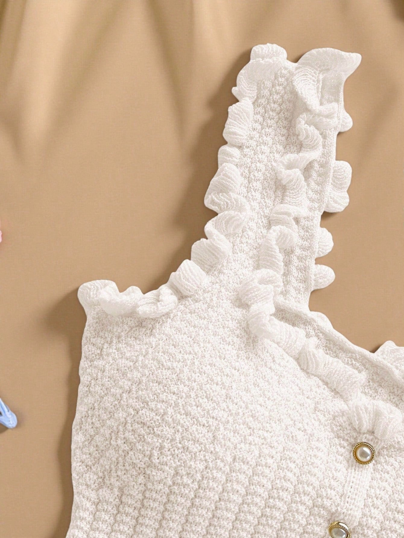 Women’s White Ruffle Knit Crop Tank Top
