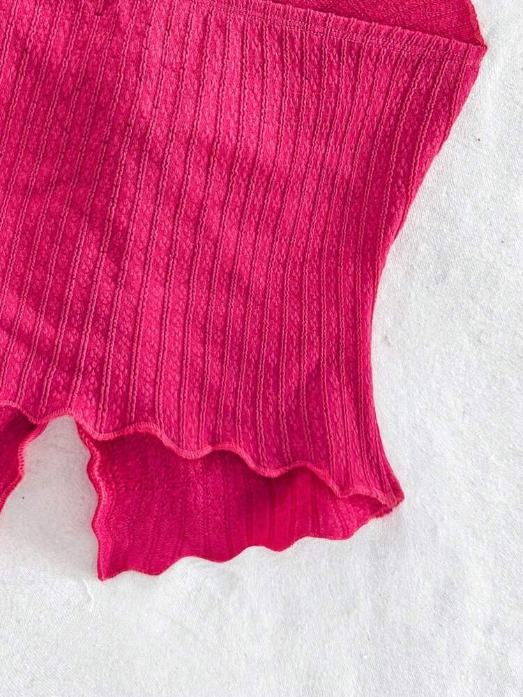 Red Violet Ribbed Halter Knit Top – Twist Front Sleeveless Crop Top – Deep V Slim Fit Summer Style