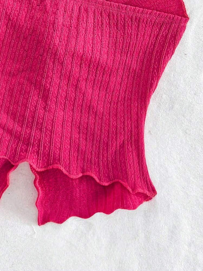 Red Violet Ribbed Halter Knit Top – Twist Front Sleeveless Crop Top – Deep V Slim Fit Summer Style