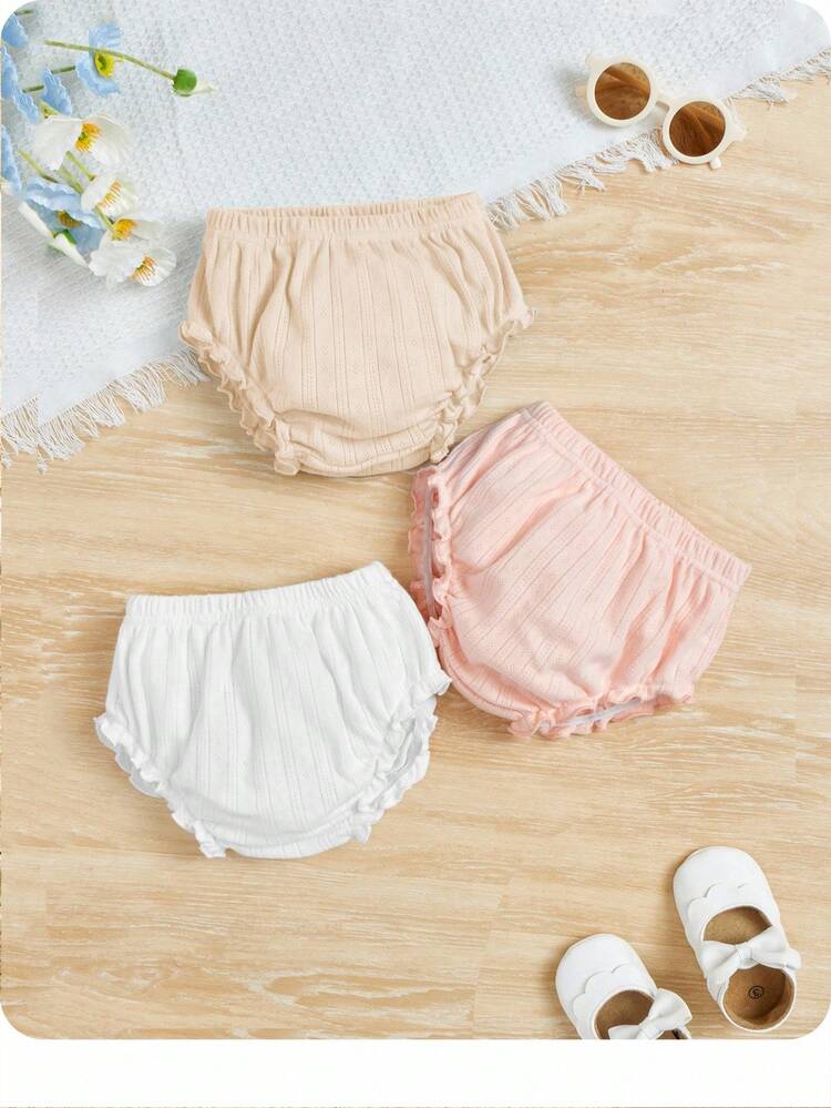 Baby Girls 3-Pack Ruffle Bloomers – Soft Ribbed Diaper Cover Shorts Set