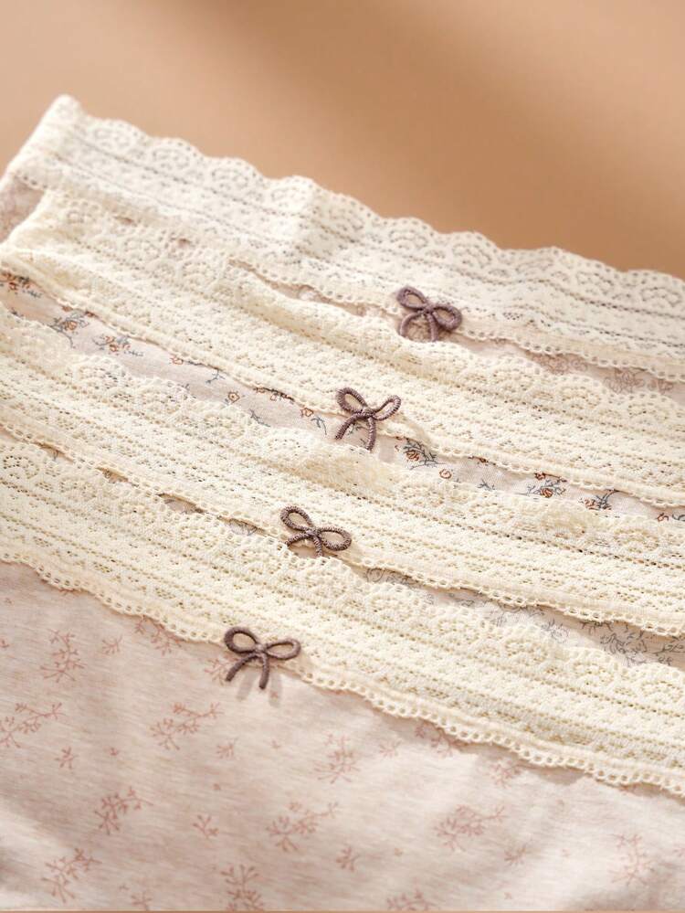 4 Pcs Floral Lace Trim Boyshort Panties Set for Women – Soft Cotton Mid Waist Full Coverage Briefs – Shein Style