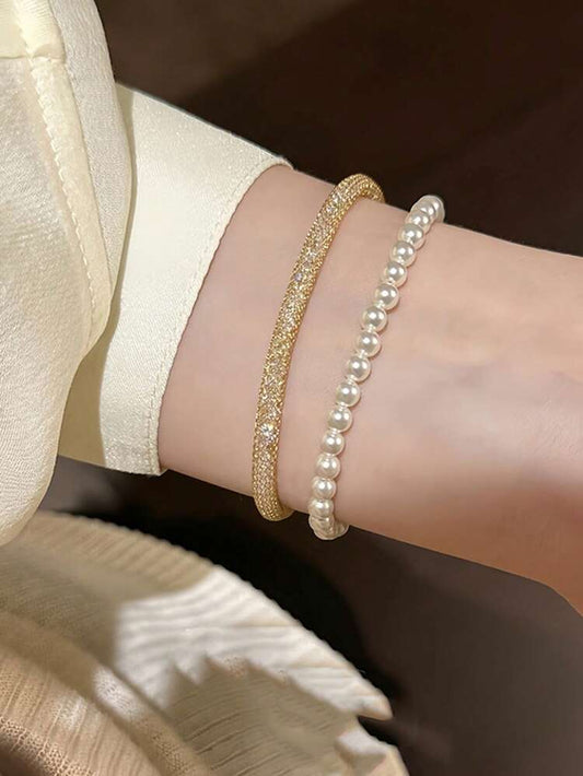 سوار ذهبي فاخر مرصع بالكريستال للنساء - سوار تنس أنيق متلألئ