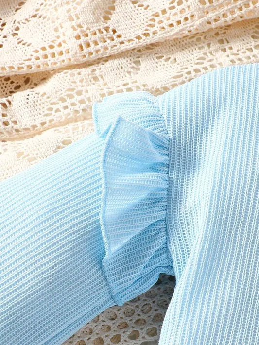 فستان شين الفوري مضلع للأطفال بياقة مدورة وأكمام مكشكشة - Delicado | التوصيل خلال 5 أيام