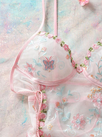 Women Embroidered Mesh Babydoll Dress – Floral Sheer Lingerie Nightwear