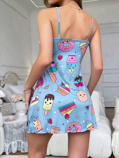 Cute Cartoon Print Nightdress – Women Casual Sleepwear