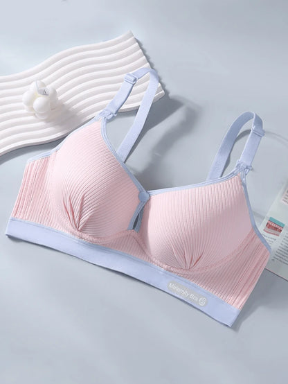 Women’s Ribbed Nursing Bra 2 Piece Set – Wireless Maternity Feeding Bra – Soft Stretch Front Clip Breastfeeding Bra Pack