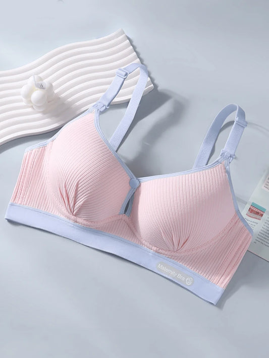 Women’s Ribbed Nursing Bra 2 Piece Set – Wireless Maternity Feeding Bra – Soft Stretch Front Clip Breastfeeding Bra Pack